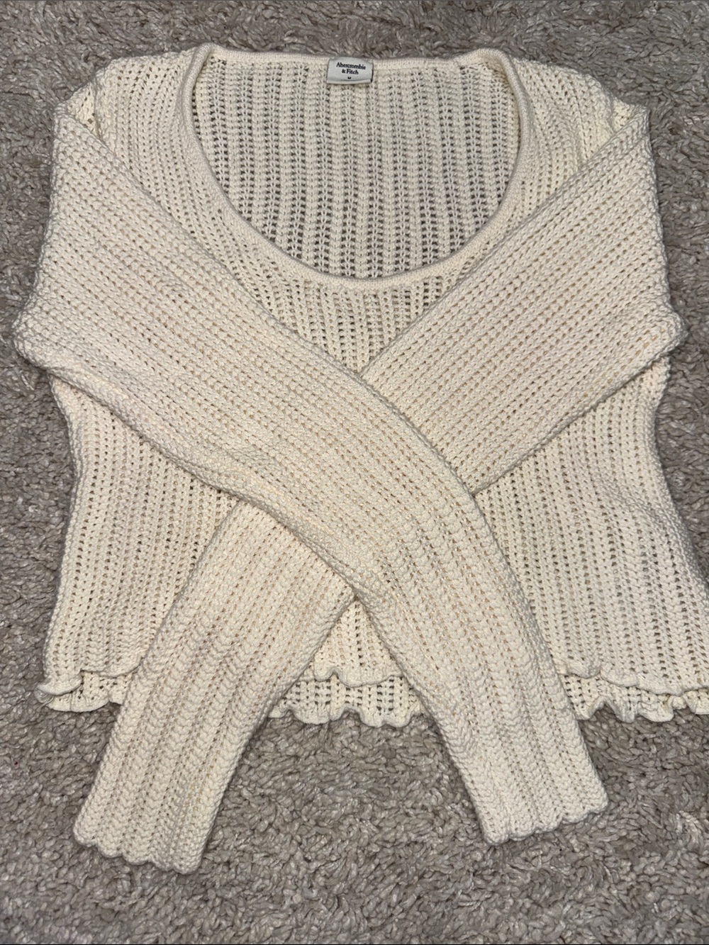 Abercrombie & Fitch Cream Open-Knit V-Neck Sweater